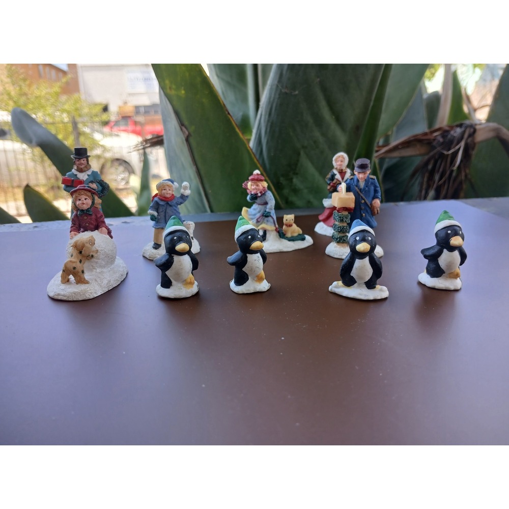 Vintage Christmas Village Figurine Set 9pc Penguins Victorian People 1992
